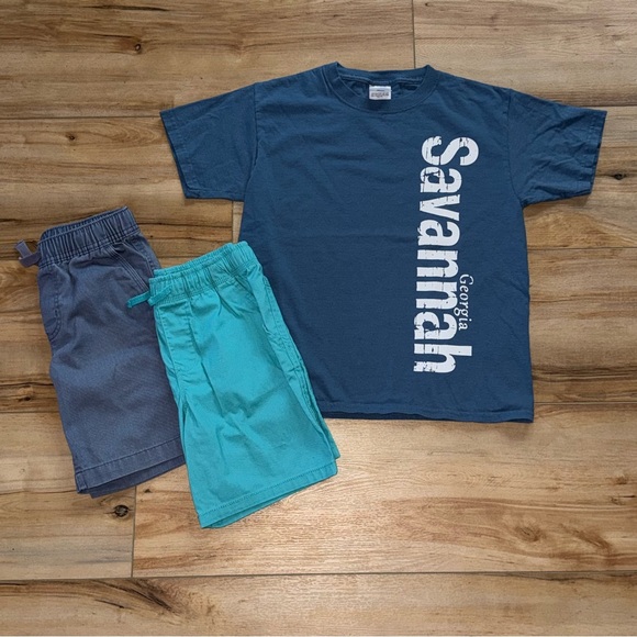 Boys Set of 3 Nautica Blue Teal Kids Lot - Medium 8 EUC Savannah - Picture 1 of 7